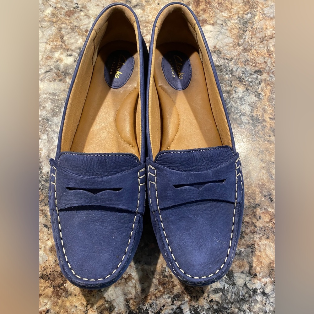 Clarks blue suede moccasins size 10